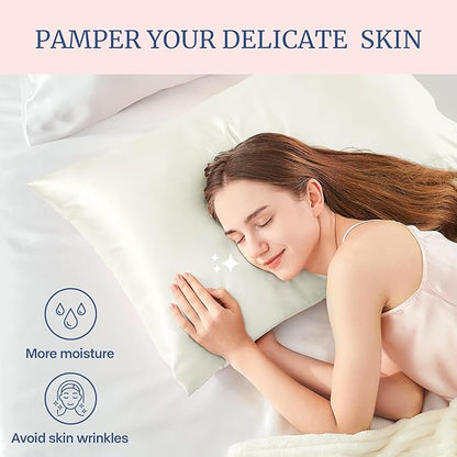 BEDELITE Satin Pillowcase for Hair and Skin, Super Soft and Cooling Similar to Silk Pillow Cases 2 Pack with Envelope Closure, Gift for Women Men(20"x30" Queen Size, Ivory)