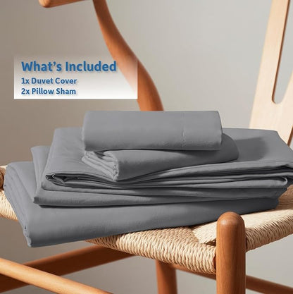 Nestl Grey Duvet Cover Queen Size - Soft Double Brushed Queen Duvet Cover Set, 3 Piece, with Button Closure, 1 Duvet Cover 90x90 inches and 2 Pillow Shams