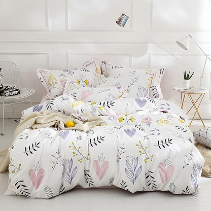 HighBuy Girls Comforter Set Twin XL White Pink Floral Bedding Sets for Kids Girl Cottagecore 3 Piece Botanical Bedding Comforter Boho Bed Set,1 Comforter and 2 Pillowcases for All Season,Twin XL