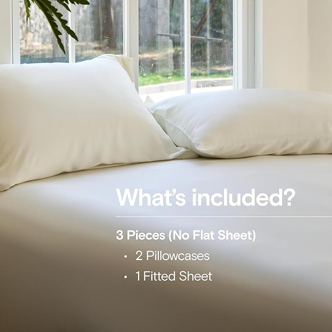DOZ Sheet Set, 100% Viscose derived from Bamboo, Organically Grown, Buttery Soft, Cooling Sheets, High GSM, Deep Pockets - 3 Piece - 2 Pillowcases 1 Fitted Sheet (Ivory, Full)