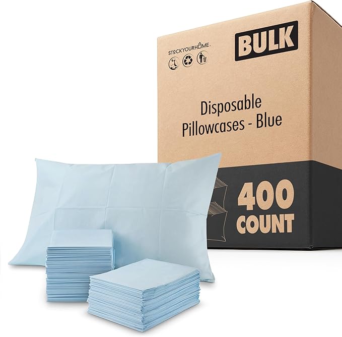 Stock Your Home (400 Count) Disposable Pillow Case Covers, Tissue/Poly 21" x 30" Standard Size, Single-Use Pillowcases with Moisture Barrier in Blue
