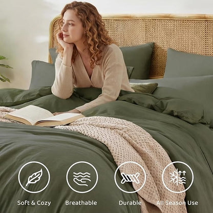 WRENSONGE California King Size Comforter Sets, 7 Pieces Olive Green Bed in a Bag with Fitted Sheet, Flat Sheet, 2 Pillow Shams, 2 Pillowcases, Warm Bedding Sets for All Season