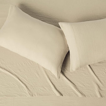 Amazon Basics Full Bed Sheet, 4-Piece Bedding Set, Double Brushed Microfiber, Ultra Soft, Easy Care, Beige