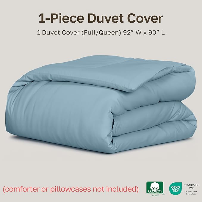 California Design Den Natural 100% Long Staple Cotton Duvet Cover Queen Size/Full Size Only Premium 400 Thread Count Duvet Cover Queen Size Cotton, Soft Weave, Button Closure Corner Ties - Sky Blue