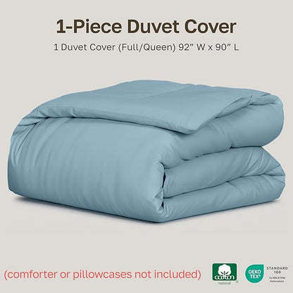 California Design Den Natural 100% Long Staple Cotton Duvet Cover Queen Size/Full Size Only Premium 400 Thread Count Duvet Cover Queen Size Cotton, Soft Weave, Button Closure Corner Ties - Sky Blue