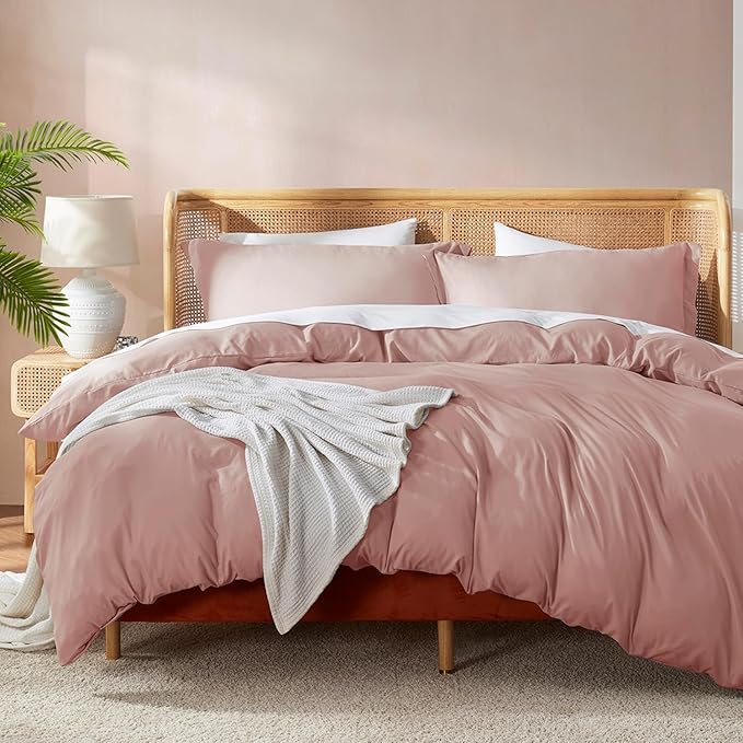 Nestl Blush Pink Duvet Cover Queen Size - Soft Double Brushed Queen Duvet Cover Set, 3 Piece, with Button Closure, 1 Duvet Cover 90x90 inches and 2 Pillow Shams