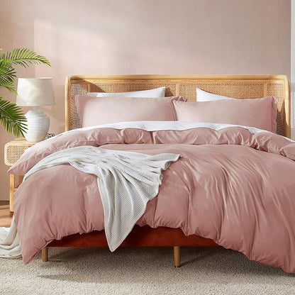 Nestl Blush Pink Duvet Cover Queen Size - Soft Double Brushed Queen Duvet Cover Set, 3 Piece, with Button Closure, 1 Duvet Cover 90x90 inches and 2 Pillow Shams
