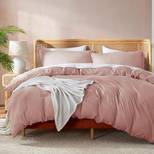 Nestl Blush Pink Duvet Cover Full Size - Soft Double Brushed Full Size Duvet Cover Set, 3 Piece, with Button Closure, 1 Duvet Cover 80x90 inches and 2 Pillow Shams