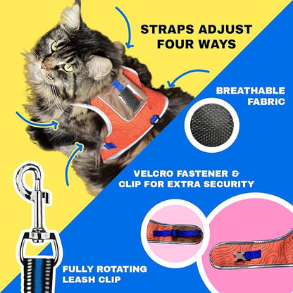 Travel CAT The Pathfinder Cat Harness with GPS Tracker Pocket - Powered by Tractive Cat Harness Escape Proof - Walking Escape Proof Harness for Small, Large Cat, Kitten (Orange, Large)
