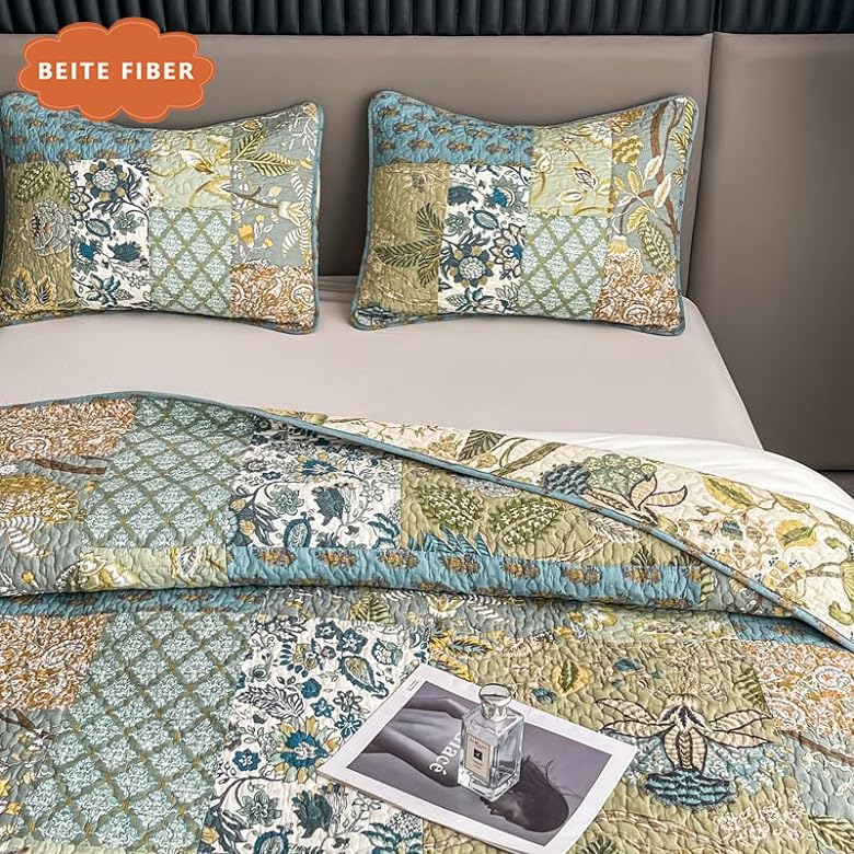 BEITE King Size Comforter Set -100% Cotton Quilt 3-Piece Comforter