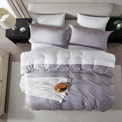 Nestl Grey Lavender Duvet Cover King Size - Soft Prewashed King Duvet Cover Set, 3 Piece, with Zipper Closure, 1 Duvet Cover 104x90 inches and 2 Pillow Shams