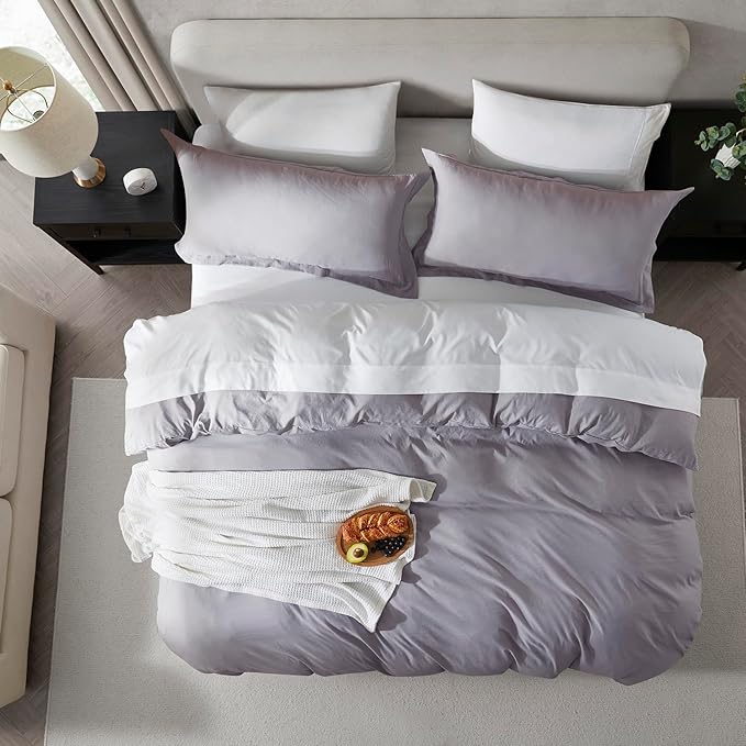 Nestl Twin Duvet Cover Set - Soft Prewashed Grey Lavender Duvet Cover Twin/Twin XL, 2 Piece, with Zipper Closure, 1 Duvet Cover 68x90 inches and 1 Pillow Sham