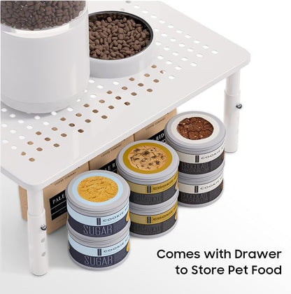 W‌SOWX Adjustable Automatic Cat Feeder Stand, Elevated Cat Food Stand,White | Lifted Cat Food Table Station,Raises Feeder/Bowls by 4.1"/4.9"/5.7",Relieves Spine and Joints Noticeably on Pets-Sturdy Metal