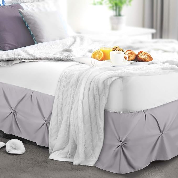 Nestl Grey Lavender Bed Skirt Cal King Size, Pinch Pleat Cal King Bed Skirt, 14" Inch Drop Cal King Bedskirt, Hotel Quality Grey Lavender Bed Skirts, Microfiber Grey Lavender Cal King Size Bed Skirt