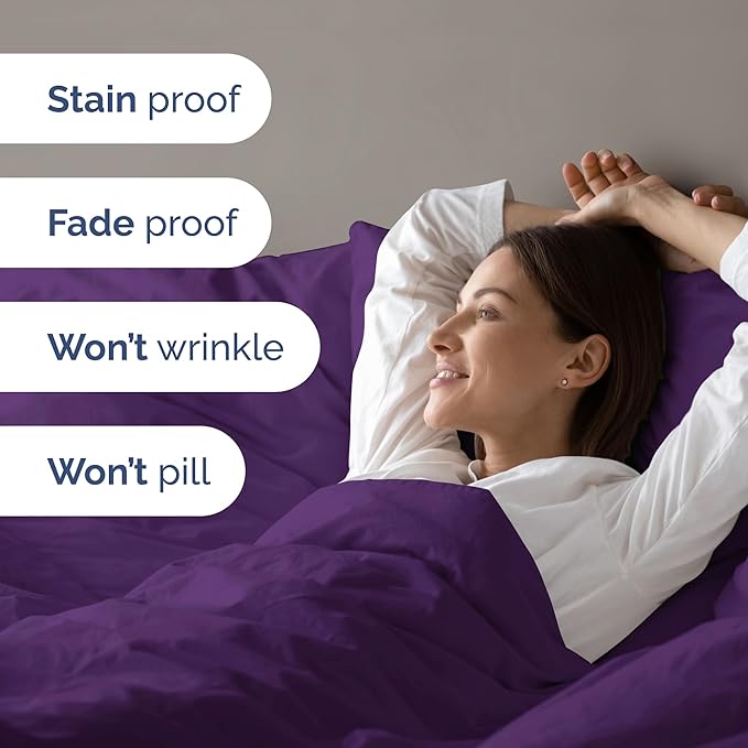Duvet Cover Twin/Twin XL Size Set - Extra Soft Twin/Twin XL Duvet Cover 68" x 90" with 1 Pillow Sham - Hotel Luxury, Easy Care, Fade Free w/ Zipper Closures & Ties - Comfy, Cozy & Breathable (Purple)