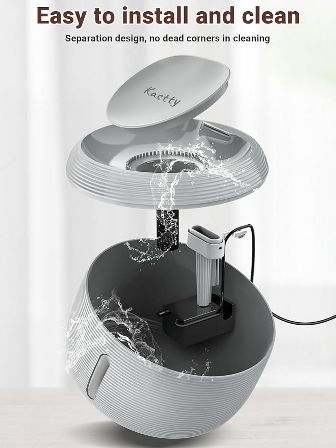 Kastty 3.5L/118 oz Quiet Cat Water Fountain, Large Capacity Pet Water Fountain for Cats Indoor Water Level LED Light Multi-Filtration, Automatic Cat Fountains for Drinking Easy Cleaning FS77(Grey)