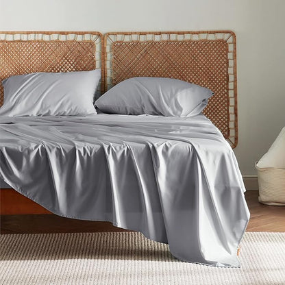 Bedsure Full Size Bed Sheets, Cooling Sheets, Rayon Derived from Bamboo, PureWoven, Breathable & Soft, Deep Pocket Up to 16 Inches, Hotel Luxury Silky Bedding for Hot Sleepers, Silver Grey