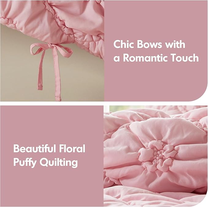 Intelligent Design Queen Comforter Set – Pink Lily Puffy Floral Shabby Chic Boho Bedding, Ultra-Soft, Lightweight & All-Season, Full/Queen
