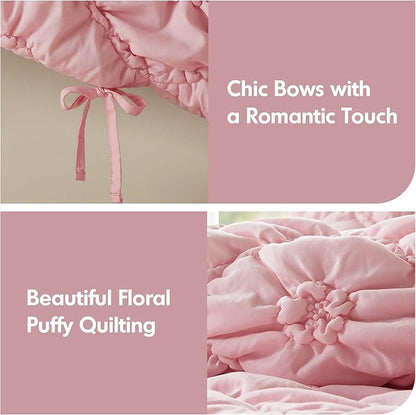 Intelligent Design Twin Comforter Set – Pink Lily Puffy Floral Shabby Chic Boho Bedding for Girls, Ultra-Soft, Lightweight & All-Season, Twin