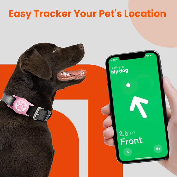 IP68 Waterproof Compatible with AirTag Dog Collar Holder, Silicone with AirTag Dog Holder for Apple AirTags (Pinkx2)