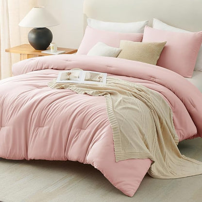 CozyLux Twin/Twin XL Comforter Set Blush Pink, 2 Pieces Twin Extra Long Solid Breathable Bedding Sets for College Dorm, Luxury Soft Bed Set with Down Alternative Comforter and 1 Pillowcase All Seasons