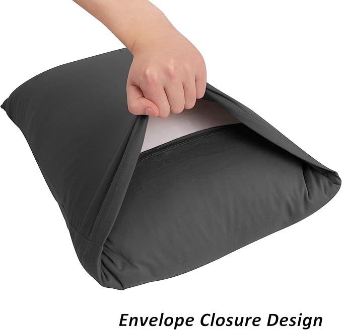 Stretch Pillowcases - Micro Jersey Knit & Ultra Soft, Standard Size - Set of 2 Pillow Cases, Dark Gray