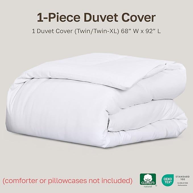California Design Den Twin XL/Twin Duvet Cover Only - Winner Good Housekeeping Best Bedding Awards 2025, Premium 400 Thread Count Sateen, 100% Cotton Duvet Cover, Button Closure & Corner Ties - White