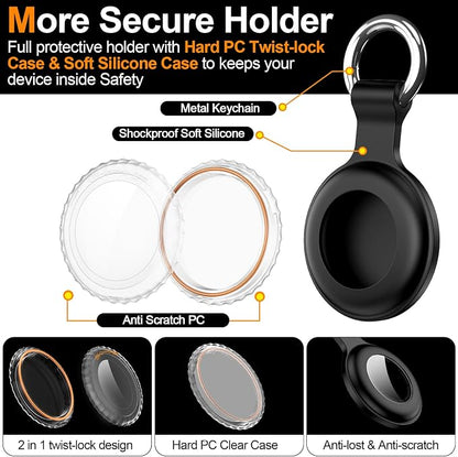 1|2|4Pack for Apple AirTag Holder with Keychain for Air Tag 2nd/1st Gen | Waterproof Air Tag Cover GPS Tracker Anti-Scratch Silicone Air-Tag Case for Pets,Kids,Luggages-Black+Black+Blue+Green