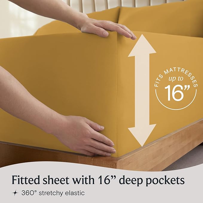 LuxClub Bed Linen Set, 6Pc King Microfiber Sheets, Medallion Gold, Deep Pockets, Wrinkle Free, Cooling, Hypoallergenic