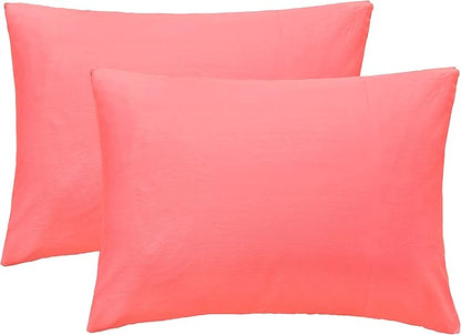iMaylex Soft 100% Egyptian Cotton Zipper Closure Pillowcases, Cozy and Lightweight Pillow Case, Set of 2, Coral Pink, Standard, 20" x 26"
