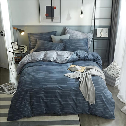 HighBuy Navy Stripe Comforter Set 3 Pieces King Gingham Bedding Set Fluffy Down Alternative Dark Blue Striped Comforter King Art Decor Modern Chic Comforter with 2 Pillowcases All Season