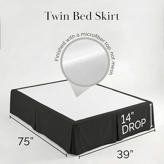 Southshore Fine Living, Inc. Twin Bed Skirt - 14" Drop, Luxury Pleated Bed Skirts, Twin Size Bedding Dust Ruffle, Twin Bed Skirting, Black