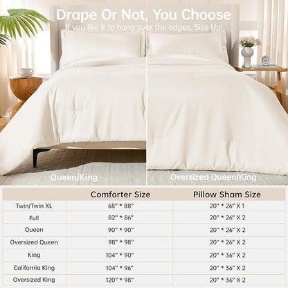 MUXHOMO King Size Comforter Set, All Season Ultra Soft Down Alternative Bedding - 3 Piece Lightweight Bed Set Includes 1 Comforter (104"x90") and 2 Pillow Shams (20"x36"), Ivory