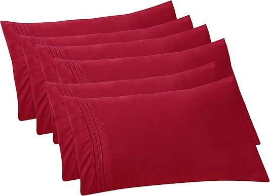 Elegant Comfort 6-PACK Solid Pillowcases 1500 Premium Hotel Quality Microfiber - Smooth Weave, Wrinkle and Stain Resistant, Easy Slip-On, 6-Piece Set, King Pillowcase, Burgundy