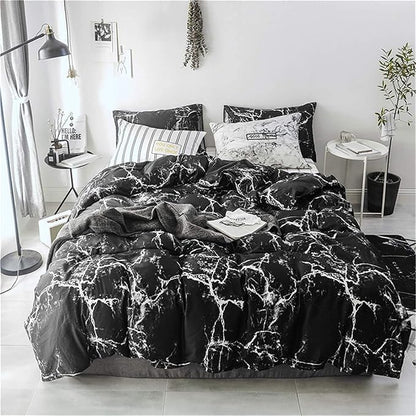 Cottonight Black Marble Comforter Set Full Marble Bedding Comforter Set Black and White Abstract Modern Blanket Quilts Marble Texture Comforter Black Bedding Set for Men Women Adults Kids