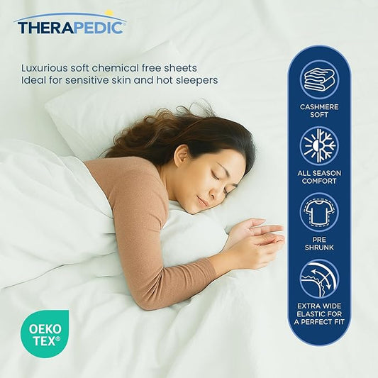 Therapedic 100% Egyptian Cotton Queen 6-Piece Sheet Set – Naturally Cooling & Breathable Sateen, Preshrunk Garment Wash, 16" Deep Pocket Fitted Sheet, Bonus Pillowcases, Soft & Durable - Sage