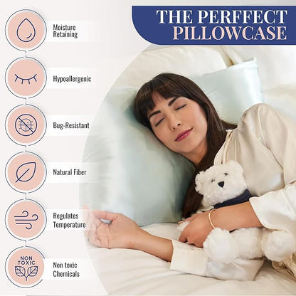 Blissy Silk Pillowcase - 100% Pure Mulberry Silk - 22 Momme 6A High-Grade Fibers - Silk Pillow Cover for Hair & Skin - Regular, Queen & King (Mint, Queen)