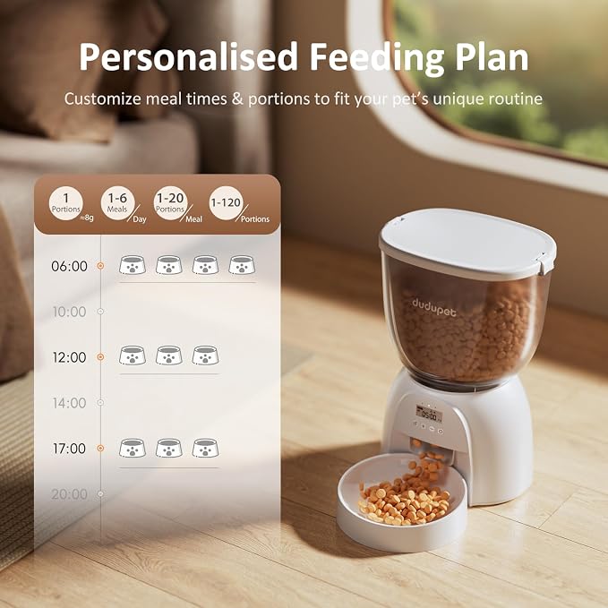 5L/21 Cup Automatic Cat Feeder, Timed Cat Dry Food Dispenser, Automatic Pet Feeders Dual Power Supply, 6 Meal Programmable 1-20 Portion Cats Feeder, Auto Dog Feeders,Pet Food Dispenser for Cats, Puppy