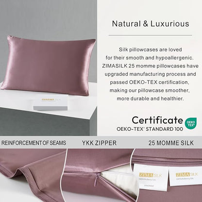 ZIMASILK 25 Momme 100% Pure Mulberry Silk Pillowcase for Hair and Skin Care, Highest Grade 6A Pillow Cases for Women, Long-Lasting Durablity, Gift for Women Men, 1Pc (Standard 20"x26", Grey Purple)