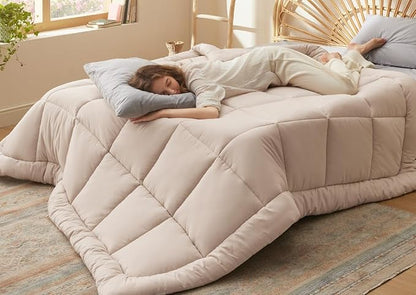 Bedsure Comforter Duvet Insert - Quilted Comforters Queen Size, All Season Duvet, GentleSoft Down Alternative Bedding, with 8 Tabs, Gifts for Women/Men, Beige, Queen 88 x 88 Inches