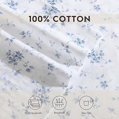 Laura Ashley - Pillowcase Set, Smooth & Wrinkle-Resistant Cotton Sateen Bedding, 2 Piece Pillowcases (Garden Muse Blue, Standard)