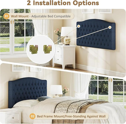 Queen Headboard Only, Upholstered Headboard for Adjustable Bed Linen Tufted Queen/Full Size Wall Mounted Head Board with Solid Wood Legs Head Board, Navy Blue