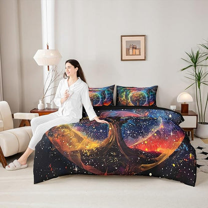 Colorful Life Tree Bedding Set,Outer Space Galaxy Starry Queen Comforter Set with Sheets for Boys Girls Teens Room Decor,Exotic Bohemia Tree of Life Bed in a Bag 7 Piece for Bedroom Living Room