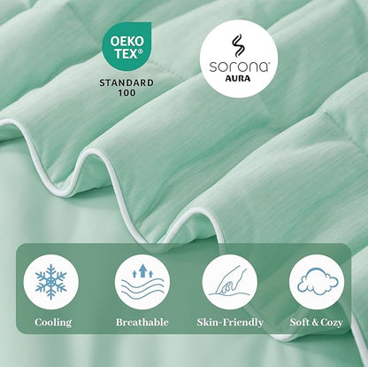 Amélie Home Cooling Comforter King Size, Dual-Sided Lightweight Cooling Blanket for Hot Sleepers, Q-Max 0.43 Breathable Cooling Quilt for Night Sweats, 106" x 90", Heather Mint Green