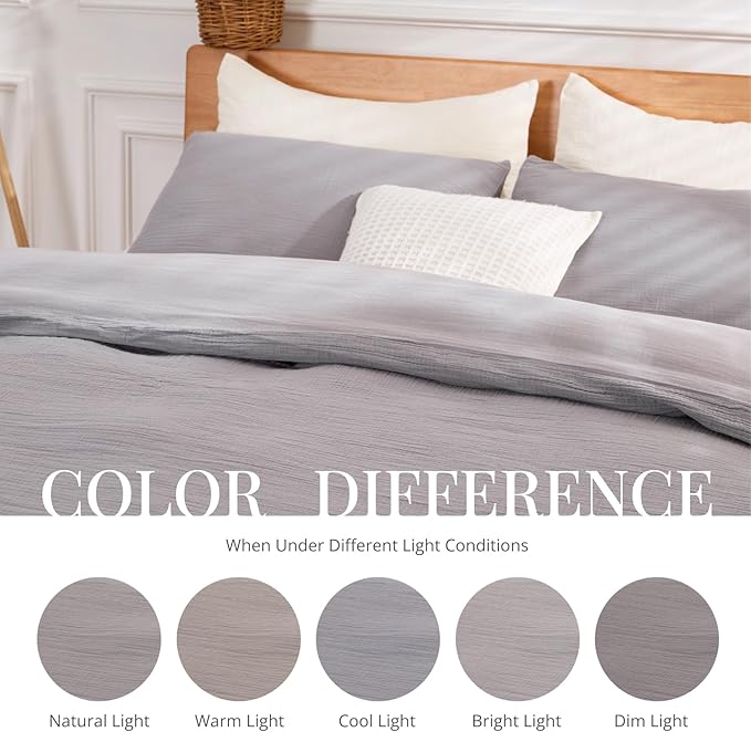 Gray Duvet Cover King, 100% Sandwashed Cotton Soft King Size Duvet Cover Set 3 Pieces with Zipper Clousre & Corner Buttons (Gray, King 104 x 90)