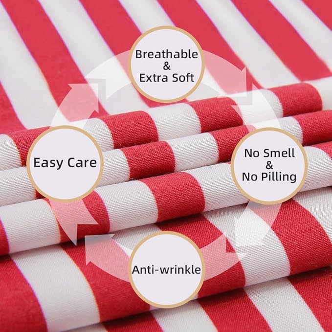 Best Season Ticking Stripe Sheet Set,3 Piece Twin Size Microfiber Bedding,Burgundy Red and White Pinstripe Patterned,Deep Pocket