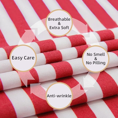 Best Season Ticking Stripe Sheet Set,3 Piece Twin Size Microfiber Bedding,Burgundy Red and White Pinstripe Patterned,Deep Pocket