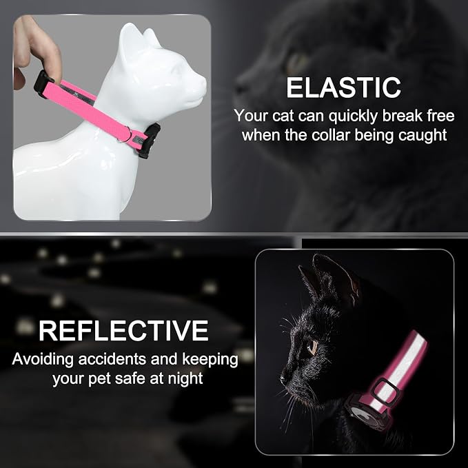 Reflective AirTag Cat Collar, Integrated Cat Collar with Air Tag Holder | Built in AirTag Holder, Adjustable 7-13in for Cats, Kittens and Puppies, Safety Elastic Band, Reflective for Night Walking