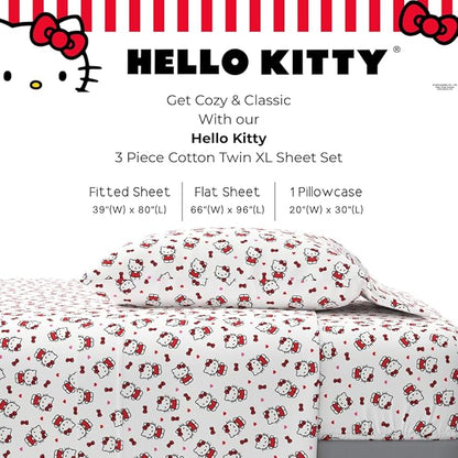 Collectibles Hello Kitty Bedding Super Soft Cotton 3 Piece Twin XL Sheet Set, College Dorm Essentials (Officially Licensed Product) by Franco