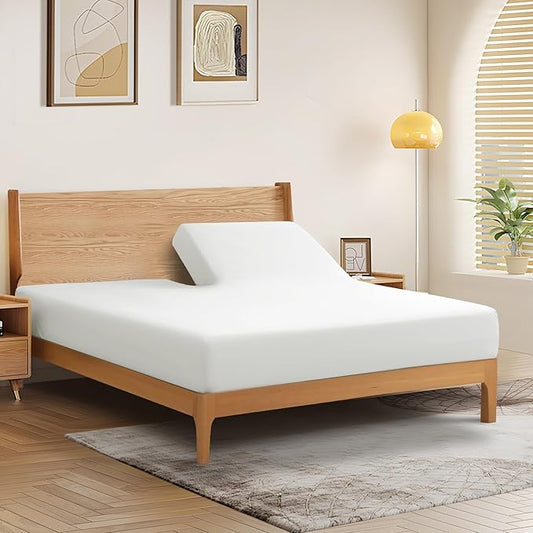 SiinvdaBZX Split Top King Fitted Sheet Only for Adjustable Bed, Ultra-Soft Microfiber 34 Inch Top Split Head Sheets Half Split King Bottom Sheet, Fits 14" -16" Deep Pocket, White